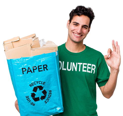 Volunteer with recycling items